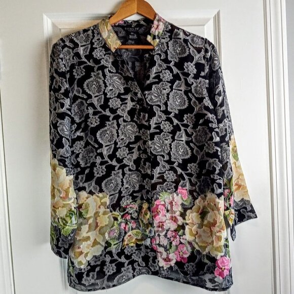 Citron Santa Monica Sheer Silk Burnout Floral Blouse - Picture 1 of 5